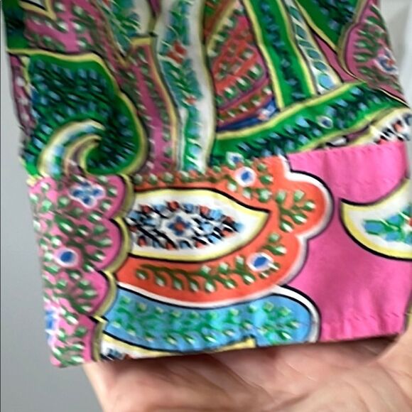 Ralph Lauren Green and Pink Cotton Paisley 3/4 Sleeve Button Down Shirt - Picture 4 of 7